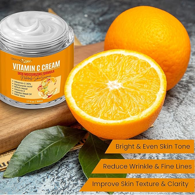 Vitamin C Moisturizing Cream - Organic Glowing Skin Anti-Aging, Rejuvenating, Boosting Collagen Hydrating for Dull, Dry & Sensitive & Oily Skin - 1.7 FL OZ.