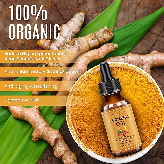 Turmeric Oil + Organic Moisturizer & Reduce Acne, Dark Spot Remover, Clear skin Tone, Hydrate Dull & Dry Skin, Anti Aging Skin Care Glow Oil for Face, Neck & Eye (2 FL OZ/60 ML)