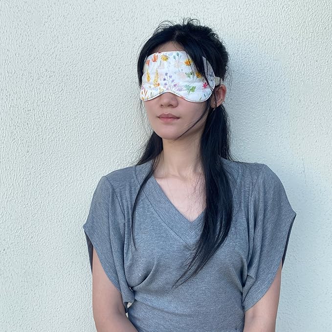 Pure Cotton Eye Mask 100% Organic Cotton Sleep Mask for Girls,Travel Breathable Sleep Mask,Adjustable Strap, Hypoallergenic, Cooling with Travel Bag Gift Package(Floral)