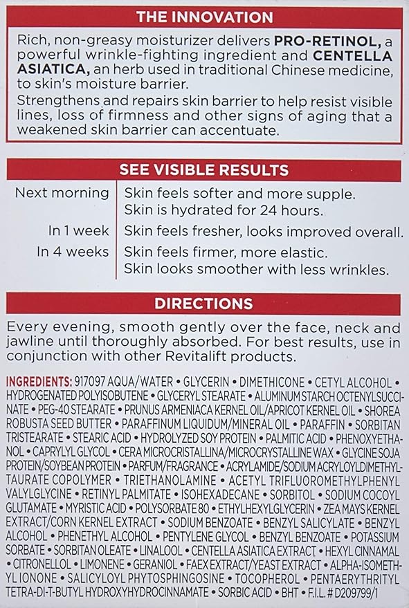L'Oreal Paris, RevitaLift Anti-Wrinkle + Firming Night Cream Moisturizer 1.7 oz (Pack of 6)