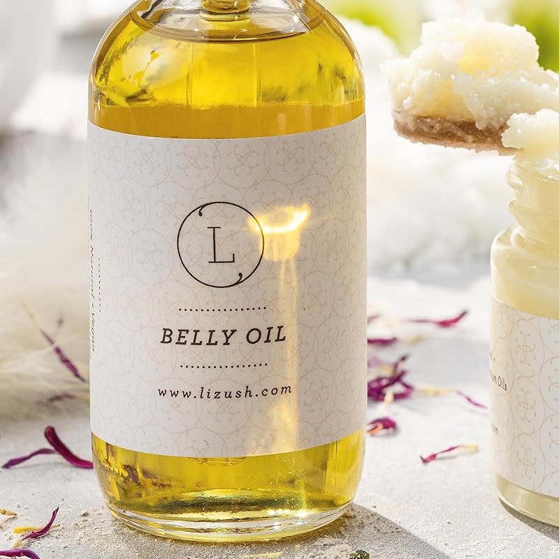 Lizush Belly Oil - 2 oz. Stretch Mark Treatment and Body Oil - Pregnancy Essentials to Protect and Moisturize Skin Made with 85% Organic Ingredients - Handmade in the USA