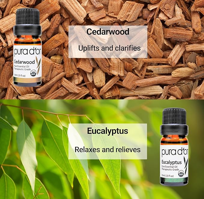 PURA D'OR Organic Perfect10 Essential Oils Set - 10x 10mL Wood Box Aromatherapy Gift Set - 100% Pure Therapeutic Grade for Relaxation and Wellness (Lavender, Peppermint, Eucalyptus, Tea Tree & More)