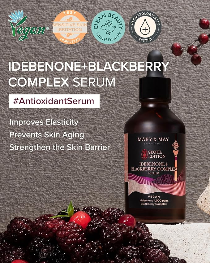 Mary&May SEOUL EDITION Idebenone Blackberry Complex Serum - Korean Anti Aging Face Serum for Skin Elasticity, Nourishing and Radiance - Fragrance-Free, Vegan, and Cruelty-Free, 2.7 fl.oz.