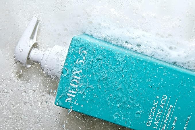 Medix 5.5 Glycolic Acid + Lactic Acid Exfoliating Body Wash Gel | KP Bump Eraser | AHA Exfoliant Skin Care Body Cleanser | Keratosis Pilaris & Acne | Anti Aging AHA Foaming Body & Face Wash, 15 Fl Oz