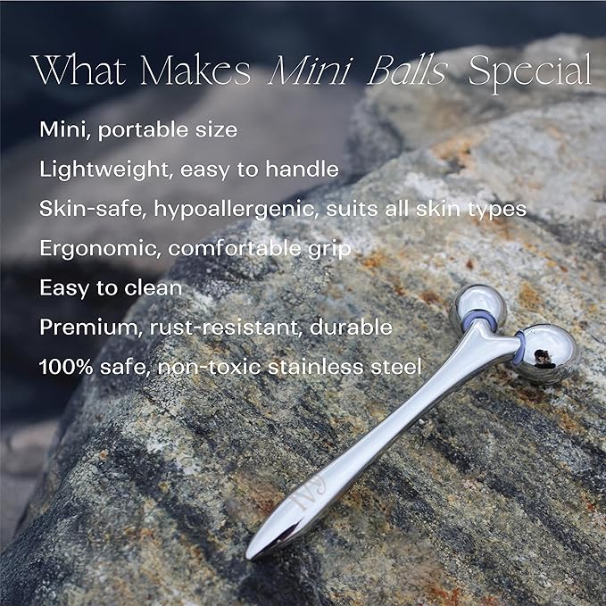 Mwein 3D Face Massage Roller โ Mini Lightweight Travel-Sized Y-Shaped Stainless Steel โ Jade Roller, Ice Roller, Cellulite Roller โ Face Sculpting Tool (Silver)