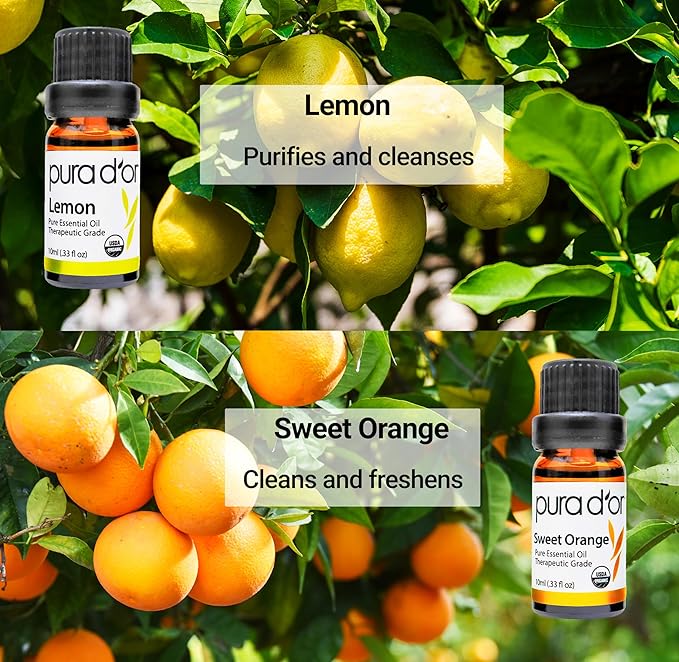 PURA D'OR Organic Perfect10 Essential Oils Set - 10x 10mL Wood Box Aromatherapy Gift Set - 100% Pure Therapeutic Grade for Relaxation and Wellness (Lavender, Peppermint, Eucalyptus, Tea Tree & More)