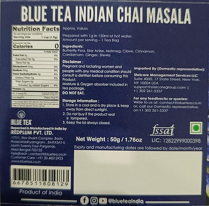 BLUE TEA - Combo Pack - Blue Tea Indian Chai Masala & Purple Tea Spiced (100 Gram - 100 Cups) | FATHERS DAY GIFT | Super Anti-Oxidant | Caffeine Free Herbal Tea | Vegan - GMO-Free - caffeine-free