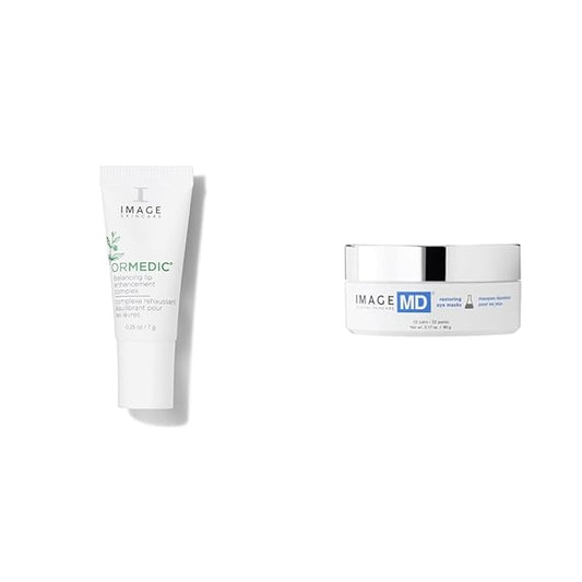 Sparkle & Glow IMAGE Skincare Gift Set - ORMEDIC pH Balancing Lip Enhancement Complex + IMAGE Skincare, IMAGE MD Restoring Eye Masks, 22 Count