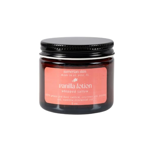 100% Grass Fed & Organic Whipped Beef Tallow Lotion - All Natural - Body + Face Mosturizer for All Skin Types (2 Ounce, Vanilla)
