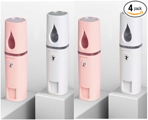 4 Pack Handheld Personal Diffuser Portable Facial Spray Steamer Mist Spray Cleaning Pores Water SPA Moisturizing Hydrating Face Sprayer, USB Rechargeable Mini Beauty Device - Pink and White