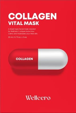 ELT Wellcero (1 Count 5pcs) Korean Face Masks, Brightening Mask, Vitamin C, Anti-Aging Wrinkle Fighting, Deep Collagen Mask, Korean Skin care (Collagen (1 count 5pcs))