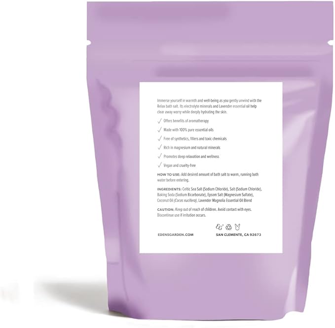 Edens Garden Relaxing Bath Salt Soak – Lavender Magnolia Blend with Pure Essential Oils, Epsom, Dead Sea Salt & Magnesium – for Body Nourishing, Stress Relief & Spa Gifts for Women, 10 oz (283 g)