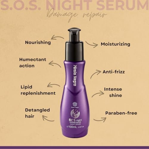 PÉROLA NEGRA S.O.S Night, Damage Repair Night Serum, Vitamin E and Argan Oil 3.38 Fl.oz - Nourishment for dry hair.