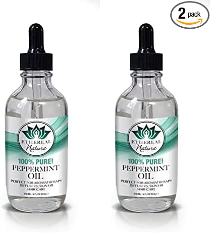 Ethereal Nature 100% Pure! Peppermint Oil – Perfect for Aromatherapy Diffusers, Skin, Nail and Hair Care – Beauty DIY – 4 FL OZ (Pack of 2)