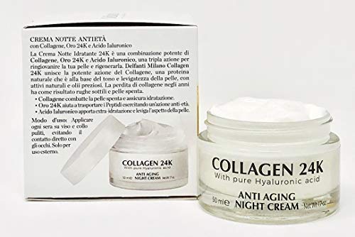 Delfanti-Milano • COLLAGEN 24K • Anti-Aging Night Cream • Face and Neck Moisturizer with pure Hyaluronic Acid • Made in Italy