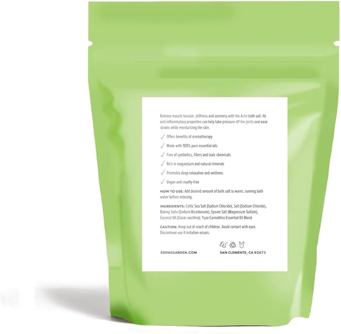 Edens Garden Ache Bath Salt Soak – Yuzu Cannabliss Blend with Pure Essential Oils, Epsom, Dead Sea Salt & Magnesium – for Men & Women, Tension Relief & Muscle Recovery After Workout, 10 oz (283 g)