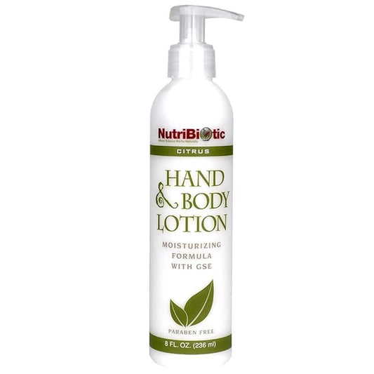 NutriBiotic – Hand & Body Lotion, Citrus, 8 Fl Oz | Biodegradable | Vegan | Gentle Moisturizing | No Dyes or Colorings | pH Balanced | with Citricidal Brand Grapefruit Seed Extract | No Parabens