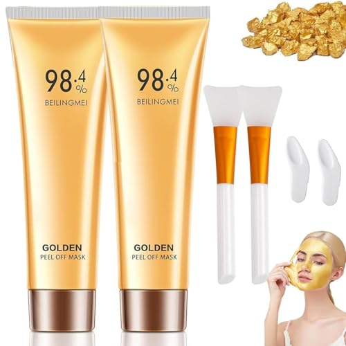 2pcs Gold Foil Peel-Off Mask,98.4% Gold Facial Mask, Gold Peel Off Face Mask, Gold Face Mask for Moisturizing