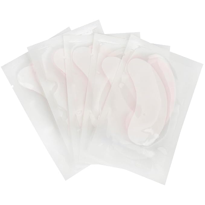 100 Pairs Hydrogel Under Eye Gel Patches Lint Free Eye Lash Pads Eyelash Extension Tool Mask Eyepads, Transparent/Pink