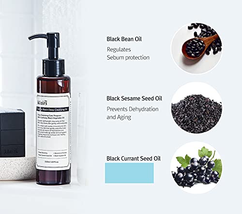 [DearKlairs] Gentle Black Cleansing Oil 5.07 Oz | Composed of natural Vegan. Bean, Sesame, Black Currant Seed oil for gentle, non-irritating cleanser for sensitive skin