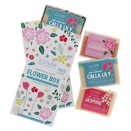 Rinse Bath & Body Flower Soap Set - Handmade Mother's Day Flower Soaps | Calla Lily, Gardenia & Jasmine Scented Soaps | Moisturizing & Cleansing | Shea & Cocoa Butter | 12.75oz