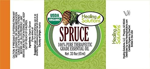 Healing Solutions Oils - 0.33 oz Spruce Essential Oil Organic, Undiluted, Pure Spruce Oil - 10ml