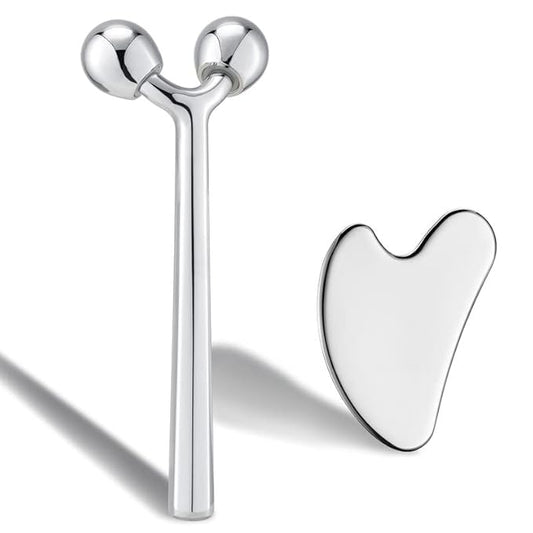 Tekson Facial Roller Massager, 3D Metal face Massage GuaSha Tool for Eye Reduce Puffiness, Face Lift, Anti-Aging, Skin Tightening