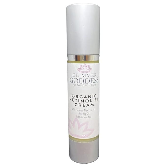 GLIMMER GODDESS Organic Retinol Wrinkle Repair Face and Neck Cream, 2 oz - Summer Formula - Anti-Aging, Hydrating, Reduces Fine Lines, Vegan, Cruelty-Free, Paraben-Free, Natural Ingredients