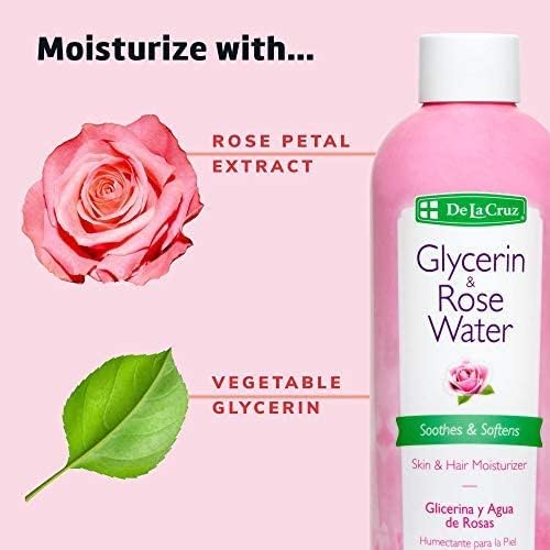 De La Cruz Rose Water and Glycerin for Face - Rosewater Facial Toner and Moisturizer for Skin and Hair 8 fl oz (236 mL) - 11 Bottles