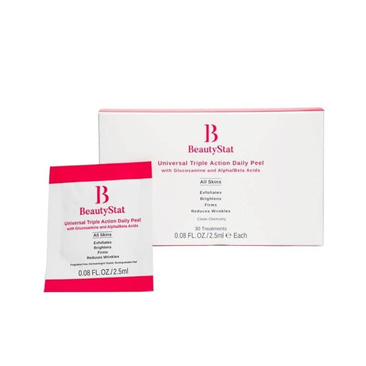 BeautyStat Triple Action One-Step Daily Exfoliating Peel Pad for Uneven Tone, Texture, Fine Lines, Enlarged Pores - Gentle Exfoliator Pad with AHAs, BHAs, Glucosamine to Brighten