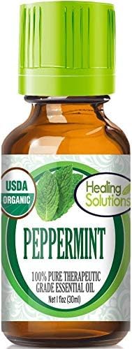 Healing Solutions Organic Peppermint Essential Oil – Pure & Undiluted Peppermint Oil (1 oz / 30ml) - for Hair & Skin