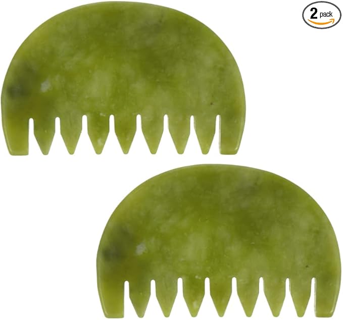 Healifty Jade Stone Massage Comb 2Pcs - Guasha Scalp Comb, Handheld Gua Sha Scraping Massage Tool for Head Caring, Relax (Olive Green)