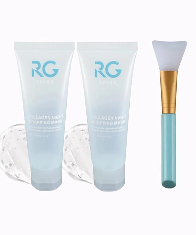 Collagen Night Wrapping Mask Peel Off Overnight Collagen Face Mask for Women and Men Hydrating Moisturizing Anti Wrinkle Lifting Gel Facial Mask 75 ML Tubes (two pack) and one Brush Included
