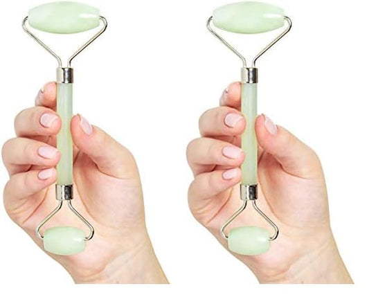 Jade Roller for Face - Improves Skin Tone and Blood Circulation - Skin Care Face Roller Reduces Under-Eye Puffiness and Dark Circles (Pack of 2)