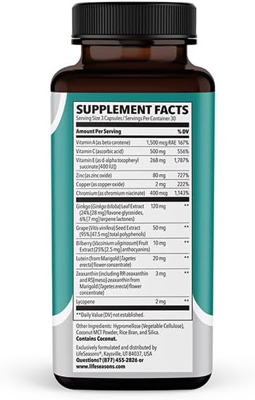 Visibili-T Extra Strength with AREDS 2 Formula - Vitamin Supplement for Eye Health & Vision Support - Lutein, Zeaxanthin, Chromium, Carrot, Bilberry, Grape Seed Extract & Ginkgo Biloba - 90 Capsules