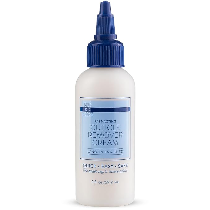 Blue Cross Cuticle Remover Cream for Dry Damaged Cuticles, Moisturizing Cuticle Softener for Nails, Professional Nail Care for Dry Manicures, Brittle Hang Nails, Made in USA, 2oz
