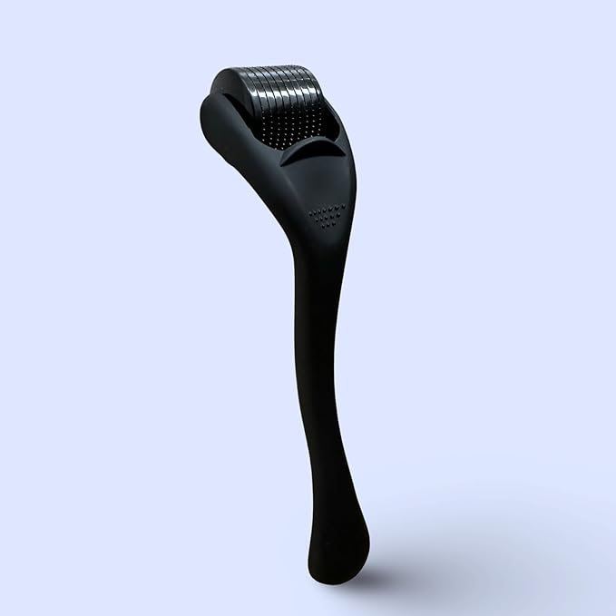 Derma Roller Microneedling Roller, 0.25mm Stainless Steel, Roller for Face, Beard, Scalp hair growth, Body, Microneedle Derm Stamp with Storage Case | For Women and Men | (Matte Black)