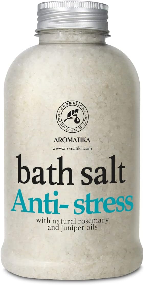 De-Stress Bath Salt 21.16 Oz w/Natural Rosemary & Juniper Oils - Natural Bath Sea Salts 600g - Best for Good Sleep - Relaxing - Calming - Body Care - Beauty - Aromatherapy