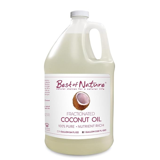 Best of Nature 100% Pure Fractionated Coconut Oil - Liquid MCT Massage & Body Oil, Unscented Moisturizer for Hair, Skin, Face, Aromatherapy Carrier for Essential Oils, Gallon (128 fl oz)