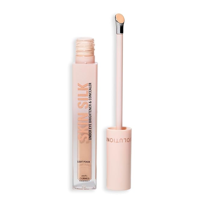 Revolution, Skin Silk Radiant Serum Under Eye Brightener, Hydrates & Smooths Under Eye with Hyaluronic Acid & Squalane, Vegan & Cruelty-Free, Light Peach, 0.13 fl oz