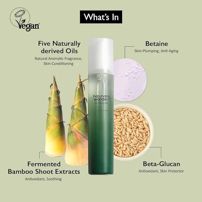 Haruharu Wonder Black Bamboo Mist - Hydrating and Firming Skin, Black Rice, Panax Ginseng for Clean and Smooth Skin Surface (5.07 fl.oz) | Vegan, Crurelty Free, EWG-Green