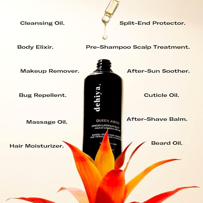Queen Amina African Superfruit Oil, Face Oil, Body Oil, Hair Oil, Cleansing Oil, Makeup Remover, Scalp Treatment, Beard Oil, Jojoba, Argan, Geranium, All Skin Types, 3.4oz, 100mL