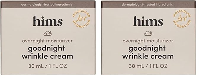 hims goodnight wrinkle cream for men - fine lines, puffiness, dark eye circles - caffeine, hyaluronic acid, night cream, almond scent - vegan, cruelty-free, no parabens - (1oz) (Pack of 2)