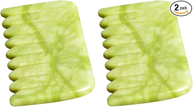 Healifty 2pcs Jade Comb and Brush Set - Wide Tooth Hair Comb, Facial Massage Board for Scalp, Head Guasha, and Cosmetic Use