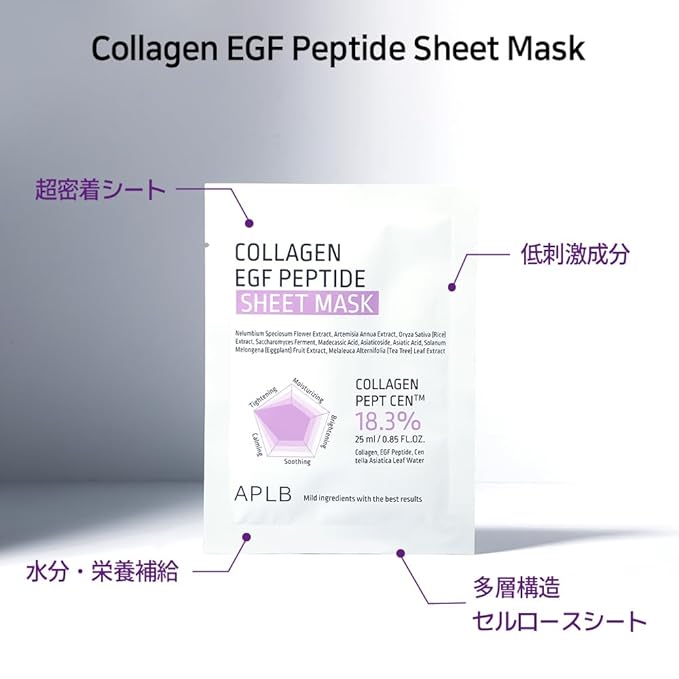 APLB Collagen EGF Peptide Sheet Mask 10pcs | COLLAGEN PEPT CEN™ 18.3% 0.85 FL.OZ/Korean Skincare, Elasticity care, Long lasting moisturizing, Revitalize for gentle and improve skin texture