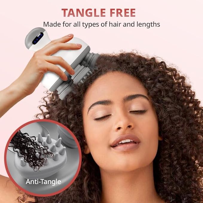 Electric Scalp Massager | 4-Mode Oil-Infused Head Massager with Oil Compartment | Promotes Hair Growth & Scalp Health | Removable Food Grade Silicone Heads