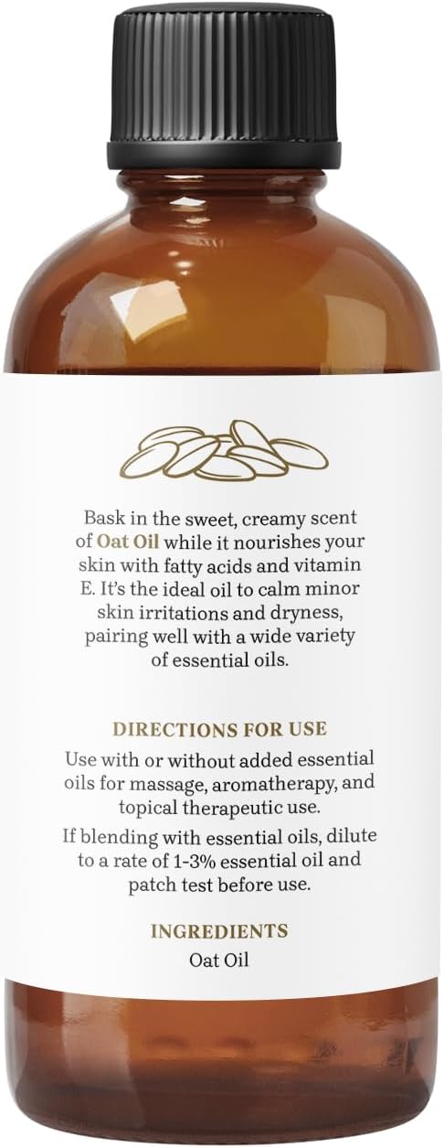 Oat Oil - Premium Undiluted Carrier Oil | for Skin, Face, Body, Hair Revitalization | Vegan & Cruelty Free (4 Fl Oz)