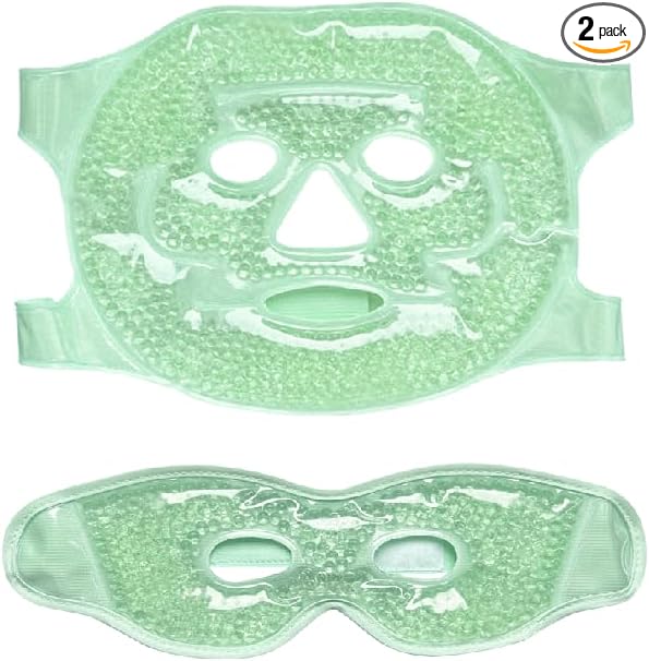2 PCS Gel Mask,Reusable,Face & Eye Mask with Hole,Dark Circles,Dry Eyes,DeepSleep,Headaches,Puffiness,Stress,migraines,Eye Bags.Allergies,Sinus discomfort,migraines (02-Green)