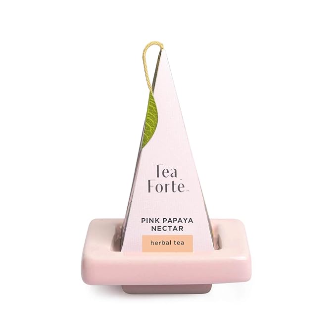 Tea Forte Mariposa 3-Piece Premium Mother's Day Tea Gift Set with Rose Pink Cafe Cup and Lid, Tea Tray and 10 Count Mini Presentation Box, 2 of Each Blend Handcrafted Pyramid Infuser Tea Bags