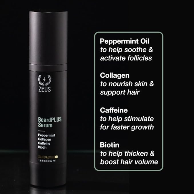 ZEUS BeardPlus Serum for Men, Premium Beard Oil for Enhanced Growth, Fuller & Softer Facial Hair with Biotin & Caffeine (Made in USA) 1.6 oz